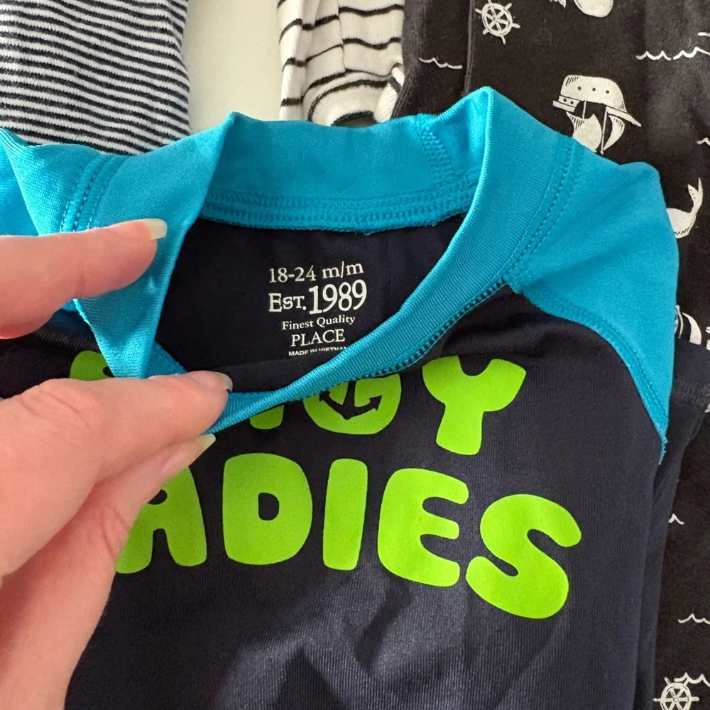 Carter’s ahoy mate pirate themed onesies and long sleeve rashguard 24m